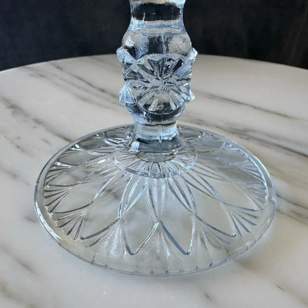 Fenton Diamond Lace Pattern Opalescent Ice Blue Crimped Pedestal Compote